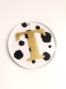 Initial Keychain Dalmatian Print